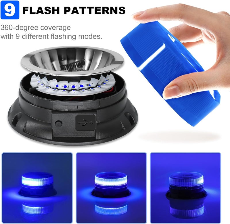 AnTom Magnetic Wireless Strobe Light, Waterproof Rechargeable Blue LED Beacon Lights for Trucks, Vehicle Emergency Flashing Warning, forklifts,Tractors,Golf Carts,Cars - Image 4
